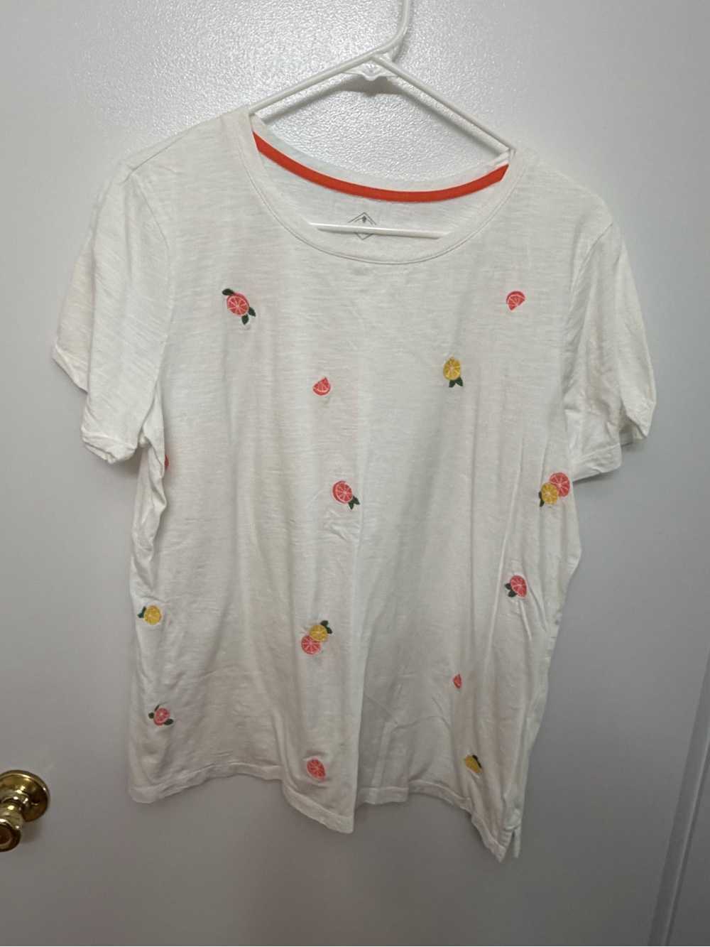 St. John's Bay Cream Tee with Pink & Yellow Citrus Embroidery